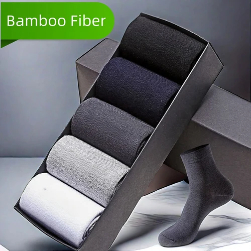 Imagen 1 del producto Calcetines de negocios de fibra de bambú para hombre, desodorante con costuras sin hueso, calcetines informales de fibra de bambú para hombre, calcetines negros para las cuatro estaciones, 10 pares