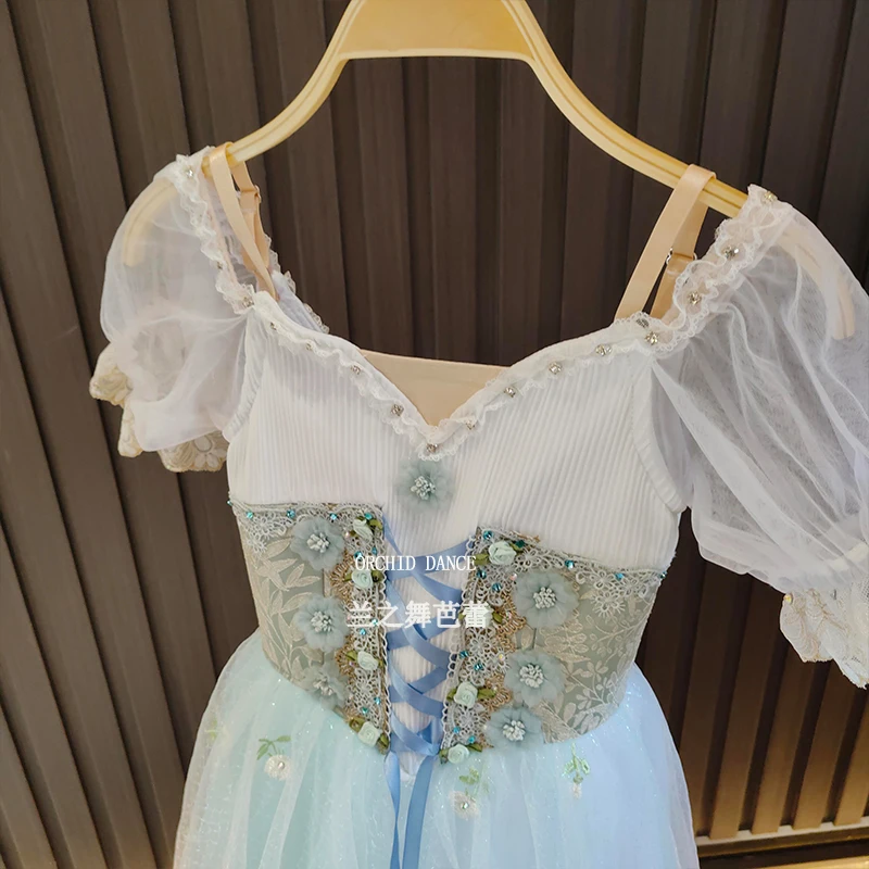 BT250620 ชุดบัลเลต์เด็กผู้หญิงคุณภาพสูง ขนาดสั่งทำพิเศษ สำหรับการแสดง ชุดกระโปรงบัลเลต์สีน้ำเงินยาวสไตล์โรแมนติก