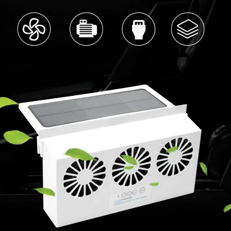 Upgrade USB Charging Solar Powered Fan Car Cooler Front/Rear Window Radiator Exhaust Fan Auto Air Vent Fan Ventilation Radiator