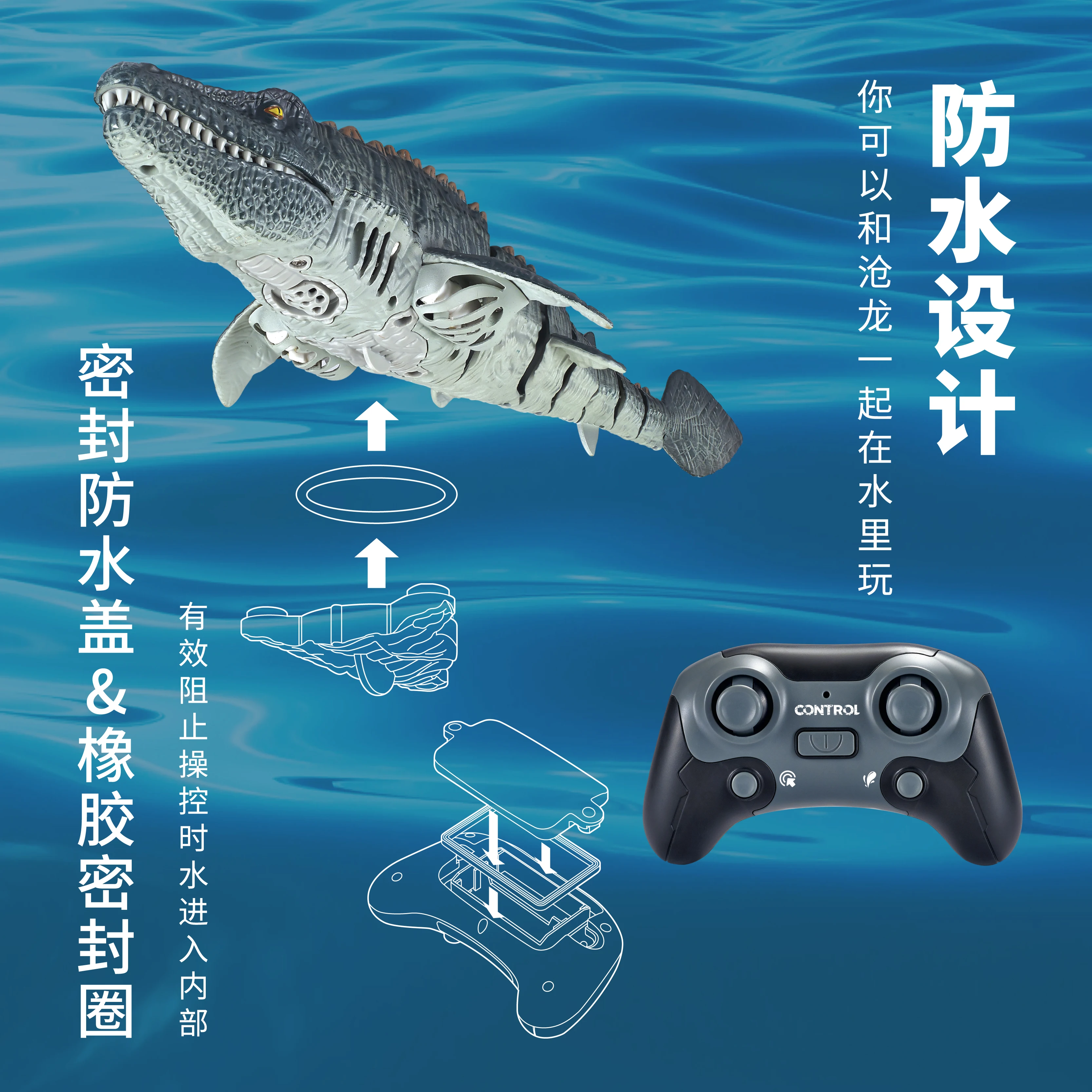 2.4GHz Rc Ippopotamo Giocattoli Barca telecomandata Spray impermeabile Dinosauro Barca RC Mosasaurus Dinosauro Piscina Acqua Ragazzi Regalo di compleanno