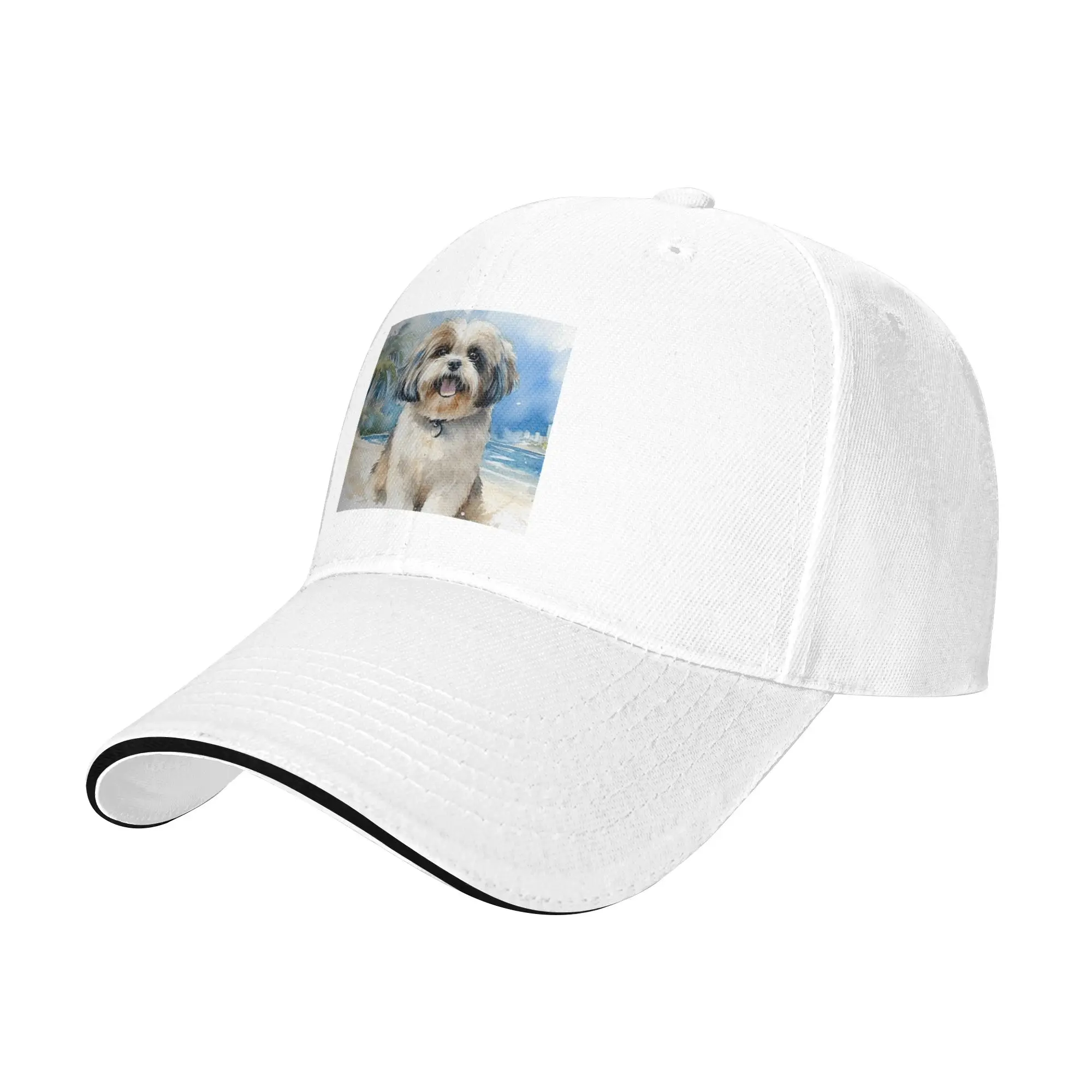 Shih Tzu On The Beach Cap Fashion Baseball Caps Adjustable Hat Hip Hop Summer Unisex Baseball Hats Customizable Polychromatic