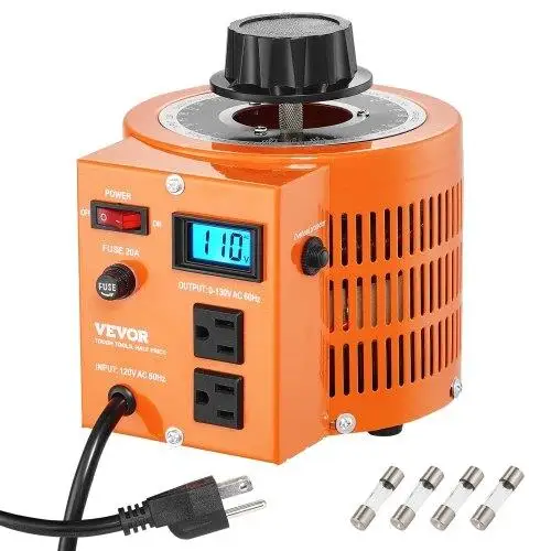 2000VA Auto Voltage Transformer 110V to 130V AC Regulator with LCD, 15.3A, 4 Fuses & Thermal Control for home /Industry