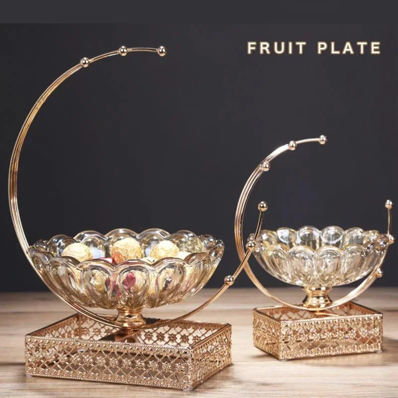 Light Luxury Crystal Glass Fruit Plate Creative Living Room Coffee Table Snacks Storage Tray Decoration Ornaments Candy Plate