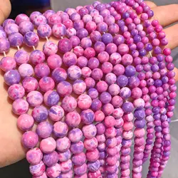 Natural Stone Beads Purple Pink Fire Agates 6/8/10mm Round Loose Onyx Beads For Jewelry Making Diy Bracelets Necklaces 15''Inch