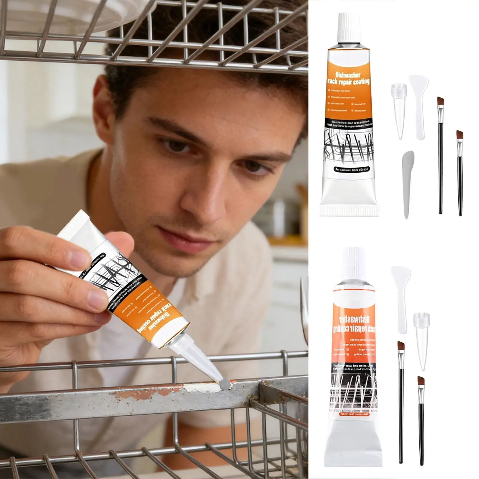 Dishwasher Rack Repair Kit with 2 Brushes 50ml Long-Lasting Coating Adhesive Dishwasher Rack Repair Gel for Kitchen Home Ovens