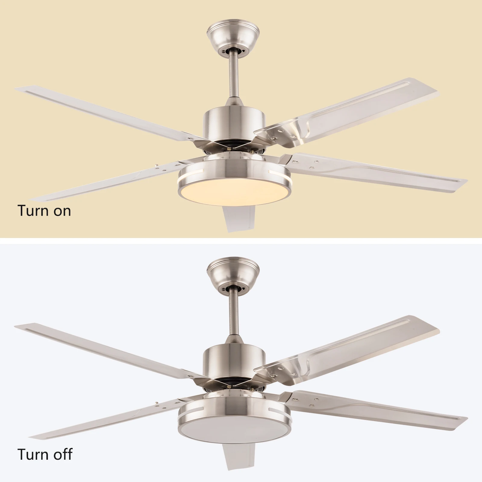 Energy-Efficient Ceiling Fan with LED Light, Low Noise Pure Copper Motor, Stylish Silver Design, 161.46ft² Coverage, Perfect