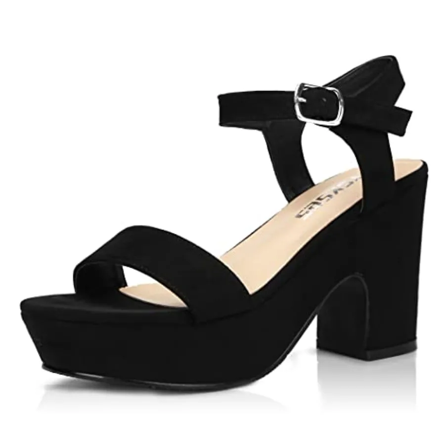 

Women's Platform Heels Ankle Strap Wedges Sandals Suede Block Chunky Peep Toe Elegantes Wedding Sexy Comfortable Dress Shoes