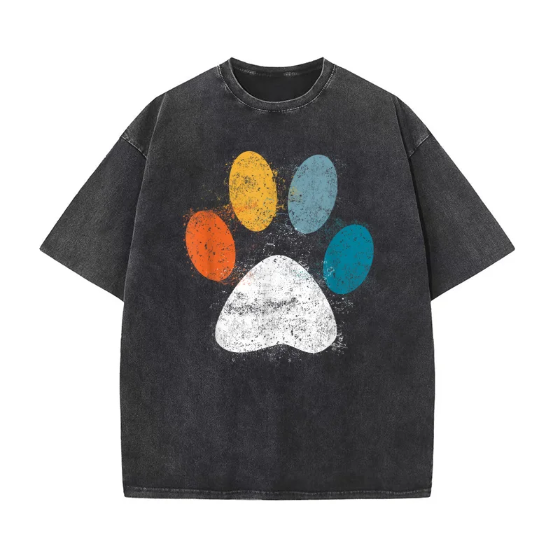 

Vintage Dog T-shirt Mens Tee Shirts Short Sleeve Male Clothes Fashion Puppy Dog Paw Print Dog Love Pet Paw Man Tees