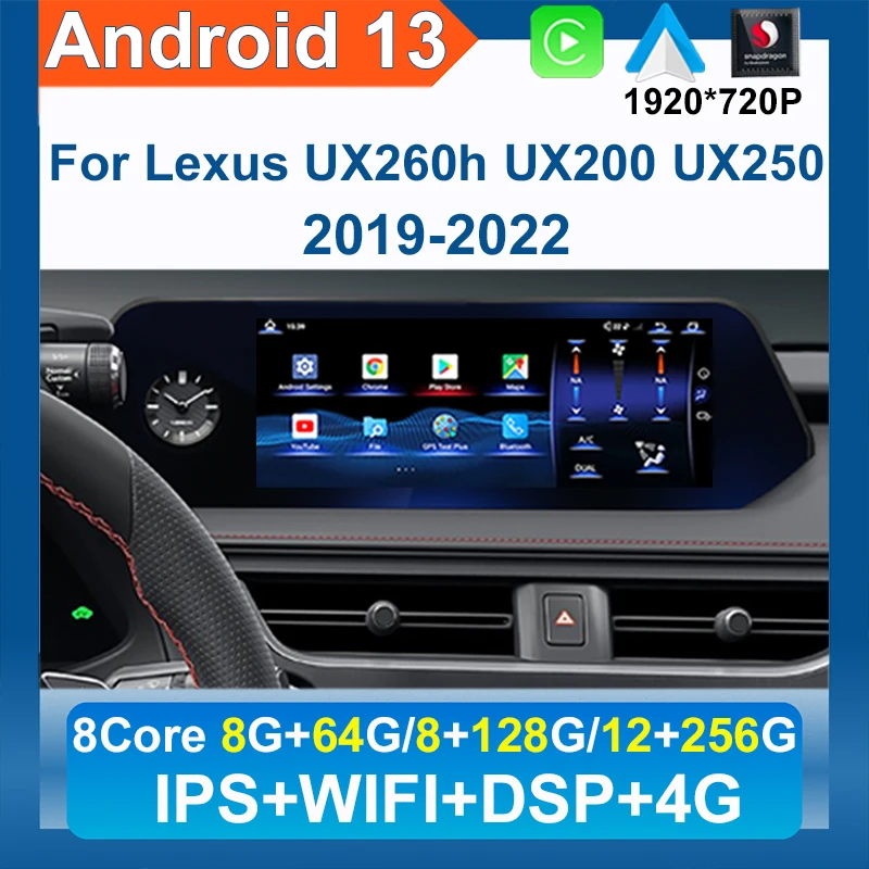 Android 13 Snapdragon 12+256G Car Radio GPS Navigation Multimedia Player CarPlay Screen for Lexus UX ZA10 UX200 UX250h 2018-2022