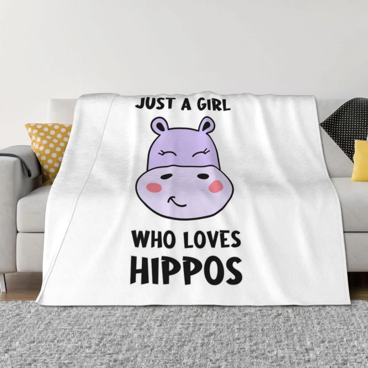 

Just a Girl Who Loves Hippos Throw Blanket Heavy Personalized Gift Sofa Quilt anime Blankets