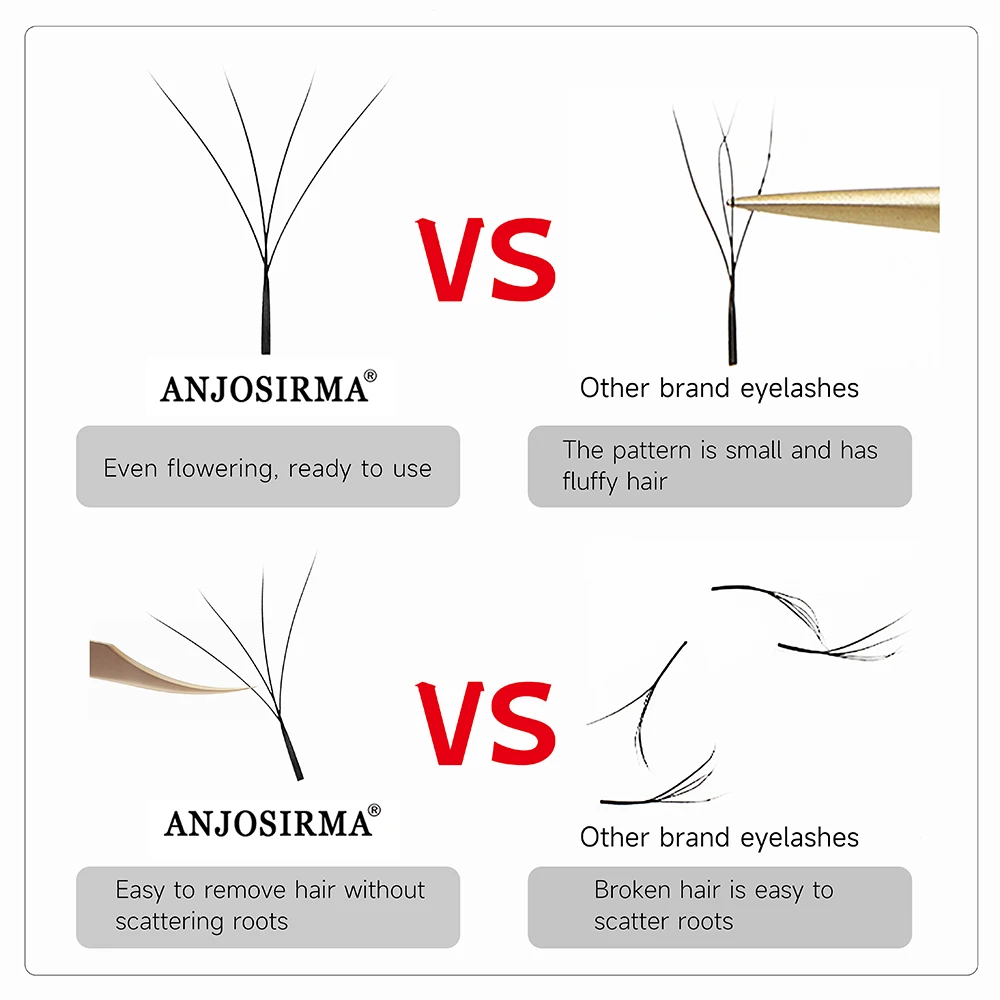 ANJOSIRMA 4D-W 모양 속눈썹 익스텐션, 자연스러운 부드러운 애니메이션 속눈썹, 조립식 밍크 솜털 인조 속눈썹, 메이크업 도구