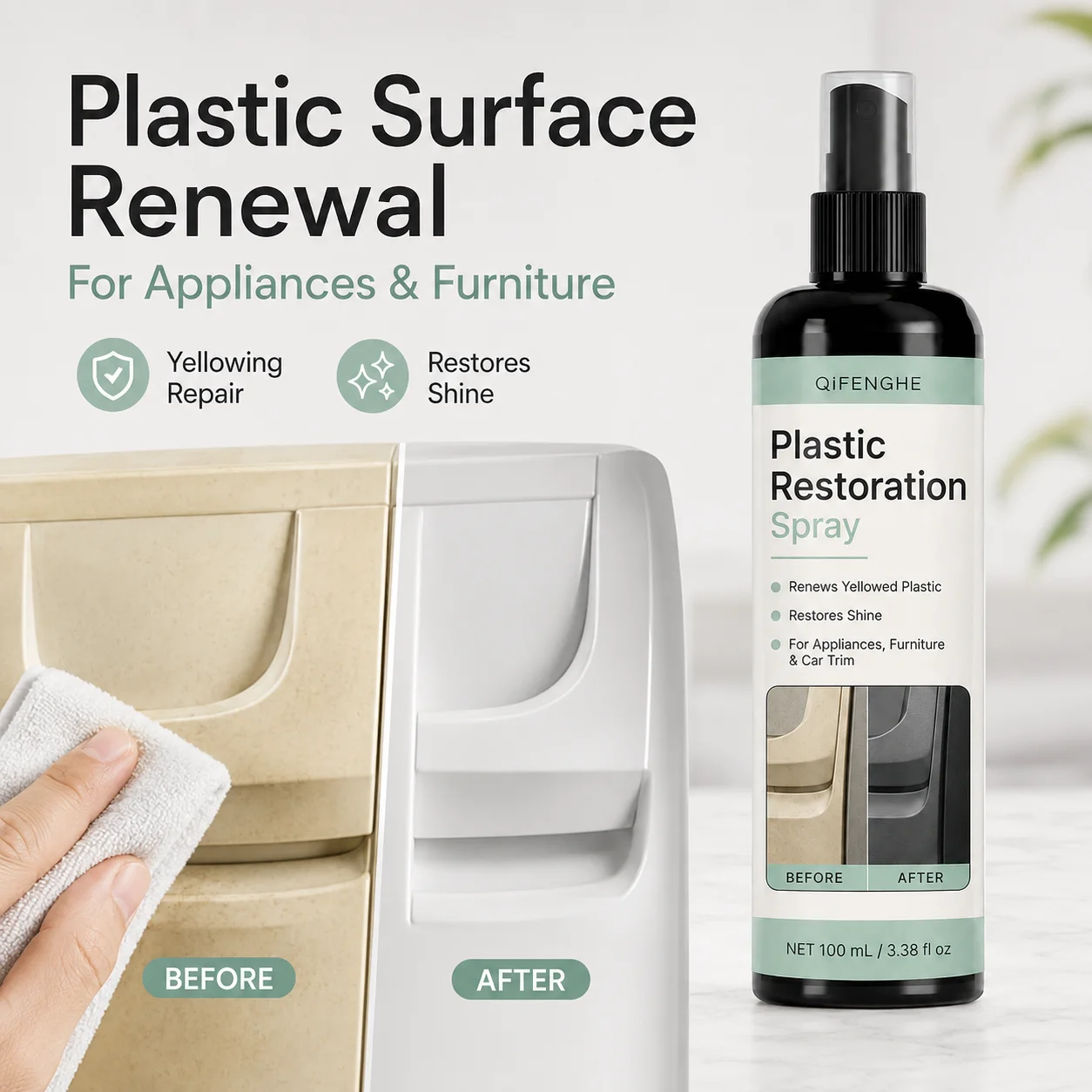 Plastic Restorer Spray, Remove Yellowing & Oxidation, Refurbish Car Interior Trim, Home Appliance