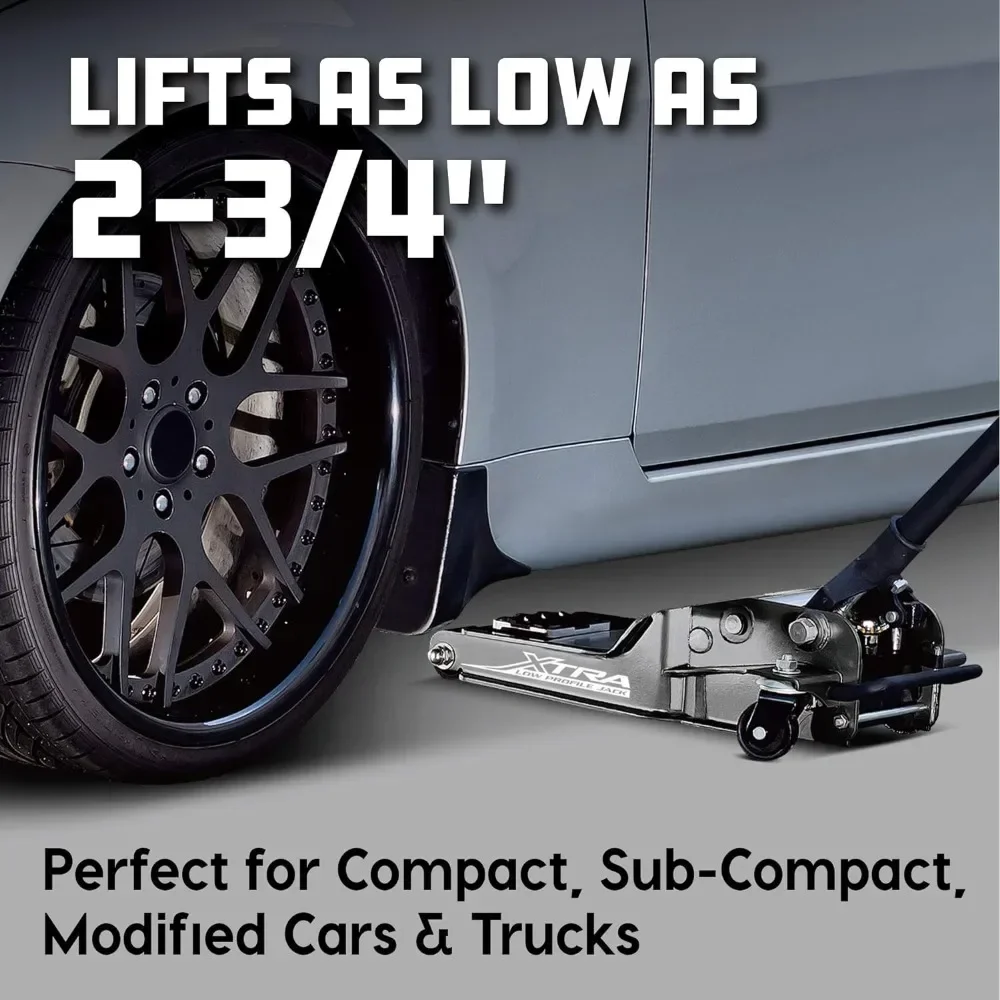 Xtra Low Profile Floor Vehicle Jack with Safety Bar, Extra Low Car Jack - 2 Ton Load Capacity 620479E, Silver