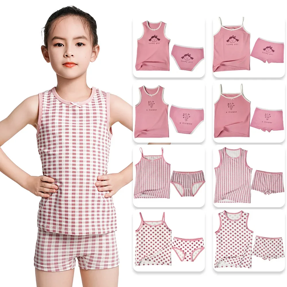 8pcs Kids Clothes Set Girls Vest Suit Childrens Clothing Set Baby Cotton T-Shirts Shorts Quick Dry Sleeveless Tank Top 8-38kg