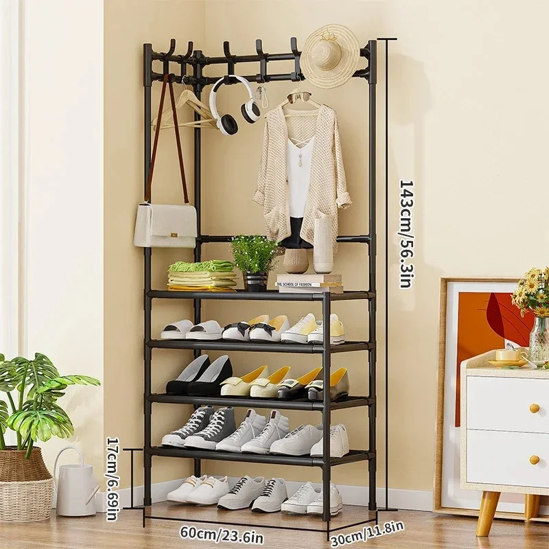 

Corner Shoe Rack and Hat Stand Floor Mounted Closet Organizer with Drying Storage Space for Clothes and Bedroom
