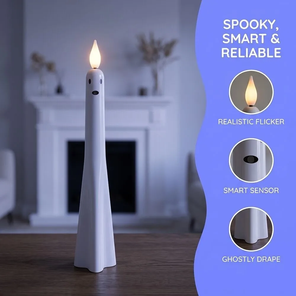Realistic Flickering Halloween Electronic Candles Spooky Battery Operated Ghost LED Candles Light Sensitive Switch Soft Light