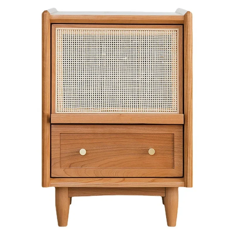 Nightstands Rattan Weaving Bedroom Furniture Bedside Table Multifunctional Small Side Storage Cabinet Solid Wood Night Stand