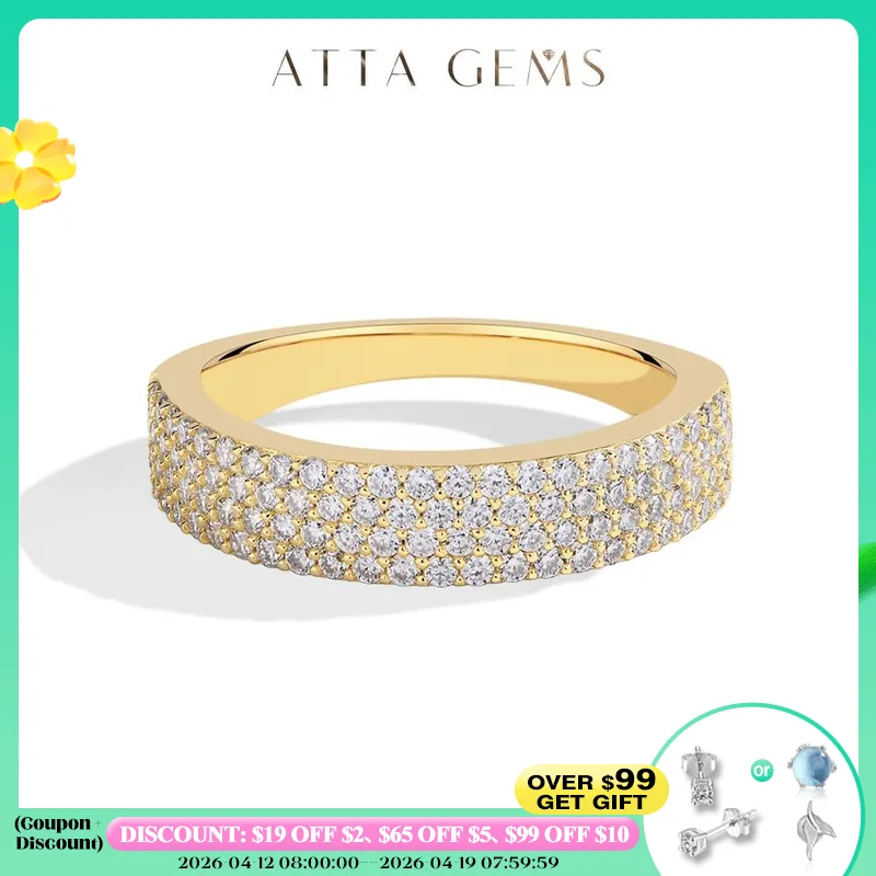 

ATTAGEMS Sparkling Moissanite Ring for Women Men Real 14K 18K AU750 Yellow Gold Half Eternity Wedding Band Fine Jewelry With GRC
