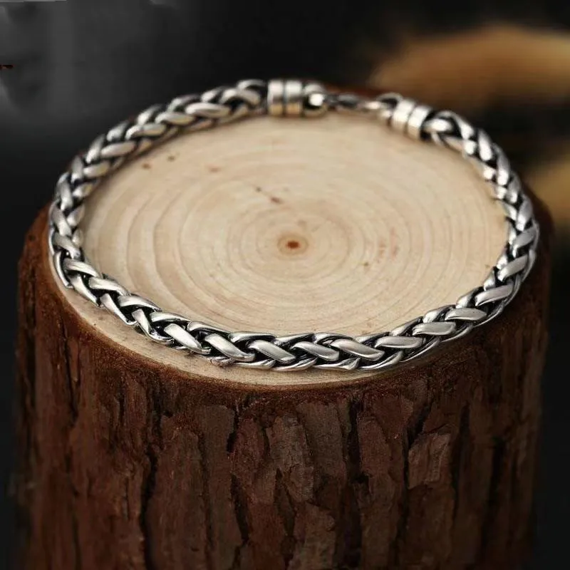 Stainless Steel Silver Color Keel Chain Bracelet Men's Vintage Ethnic Cuff Bracelet with Lobster Claw Buckle Casual Jewelry