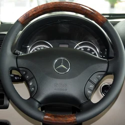 for Mercedes Benz Viano 2006-2011 Vito 2010-2015 Hand-stitched peach wood grain Black non-slip Leather car Steering Wheel Cover