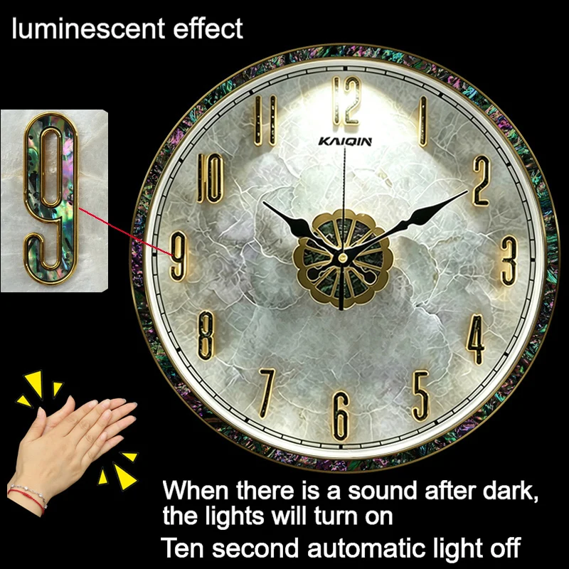Natural Shell Wall Clock with Silent and Non Ticking Clock Voice Controlled Luminous Wall Clock, Suitable for Living Room and Di