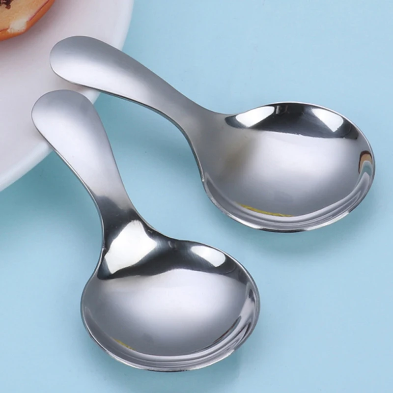 1PC Mini Cute Stainless Steel Spoon Short Handle Gold Ice Cream Tea Coffee Spoon Kids Spoon Kitchen Condiment Spice Scoop
