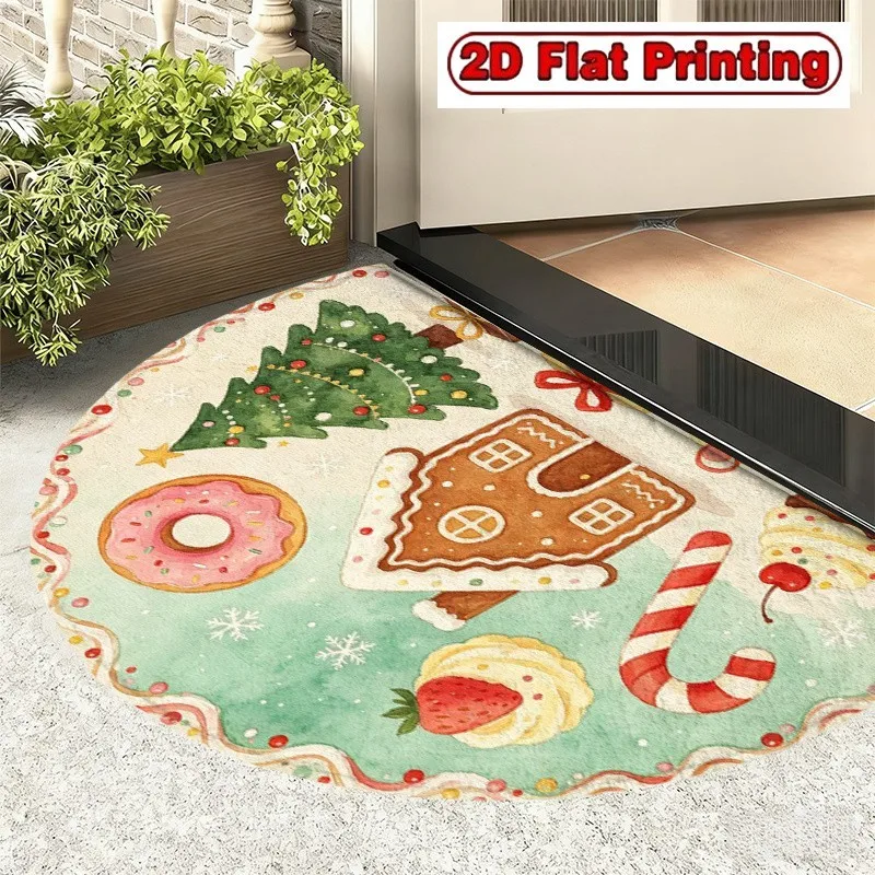 Lovely Christmas Half Round Doormat Gingerbread House Semicircle Carpet For Living Room Bedroom Front Door Welcome Floor Mat New