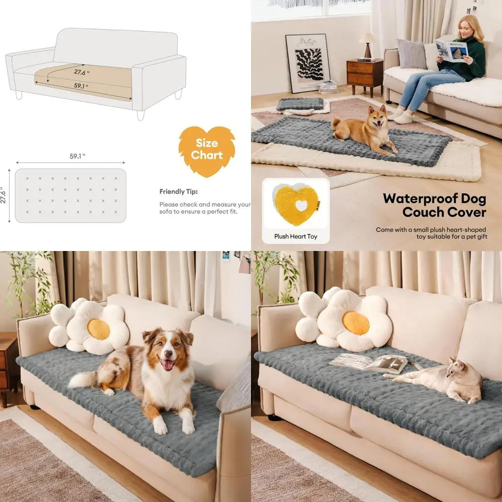 

Gray Washable Couch Cover with Non-Slip Dog Bed Mat, 27.6x59.1