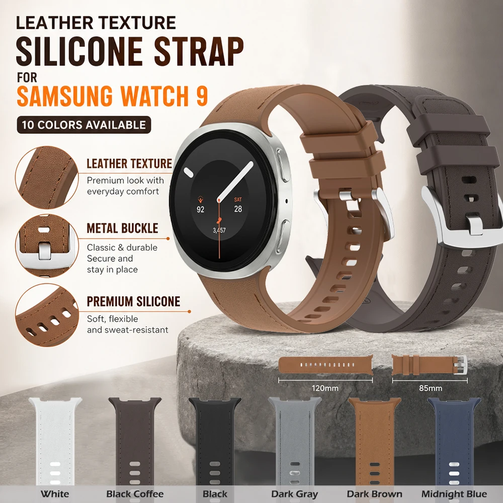 Lederähnliches Silikonarmband für Samsung Galaxy Watch 9, Modisches Vielseitiges Armband, Wasserdichtes Armband für Samsung Galaxy Watch 8 9