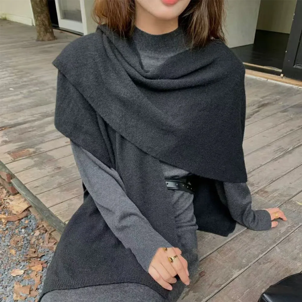 

Модный большой длинный треугольный шарф из чистой шерсти, кашемира, зимние шарфы большого размера, многофункциональный вязаный теплый женский шарф с запахом