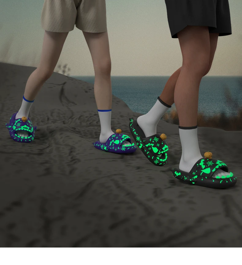 Zapatillas de tiburón fluorescente para hombre y mujer, chanclas antideslizantes de suela gruesa luminiscentes de verano, sandalias de regalo,