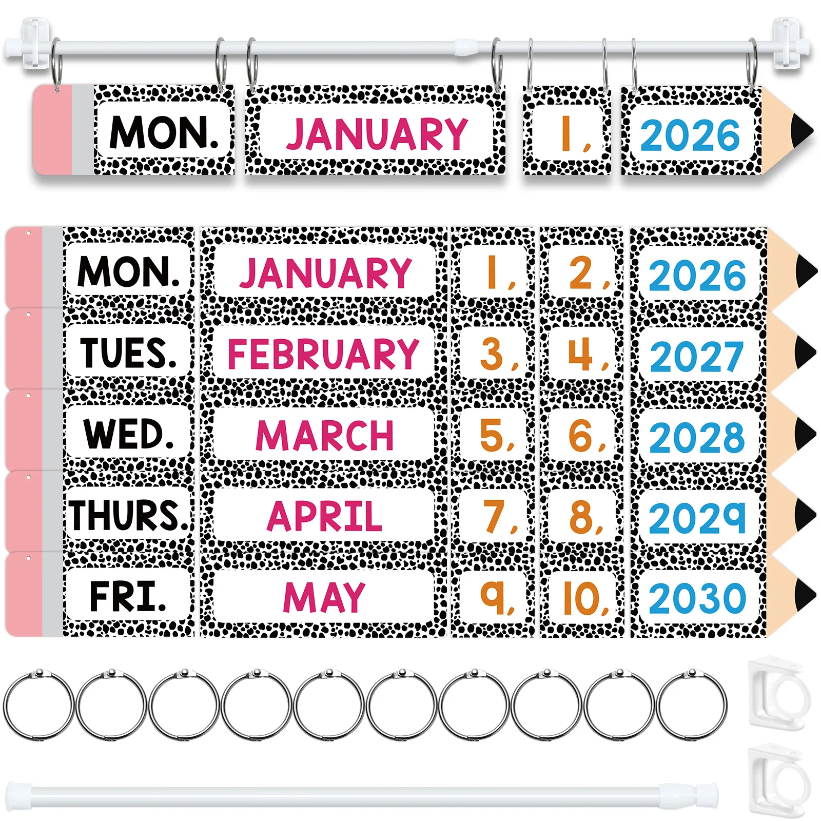 

Classroom Flip Calendar Set with Holder, Composition Notebook Year Month Week Date Cards for Teacher Supplies