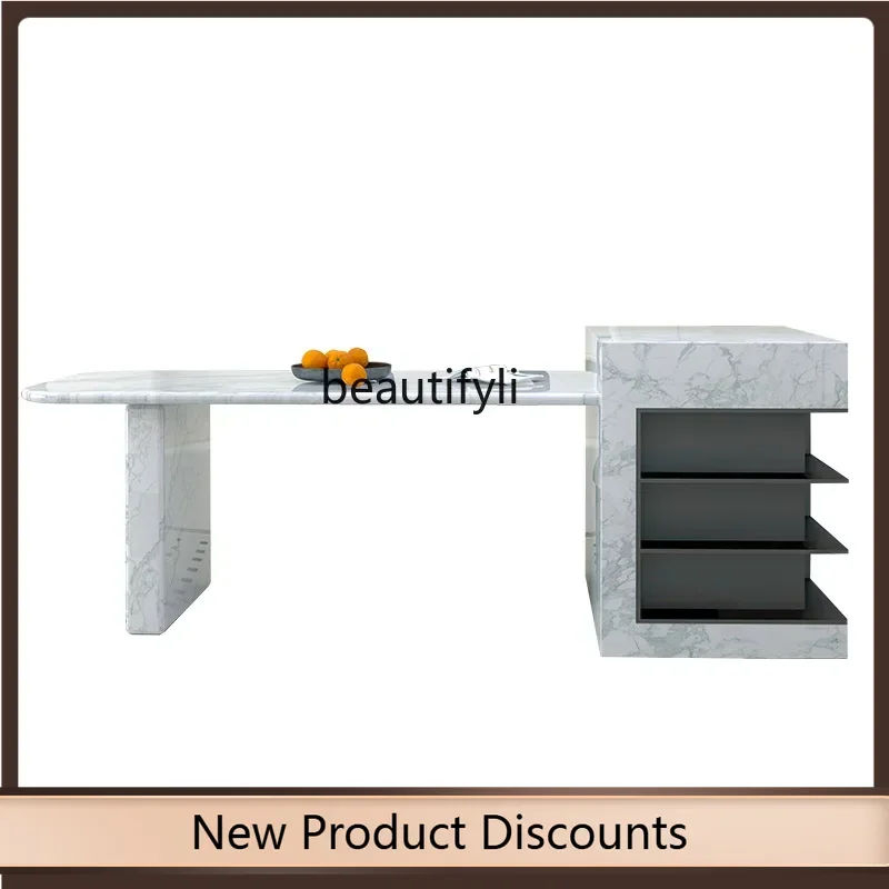 

Asmt56French marble island dining table integrated household retractable light luxury retro large flat table