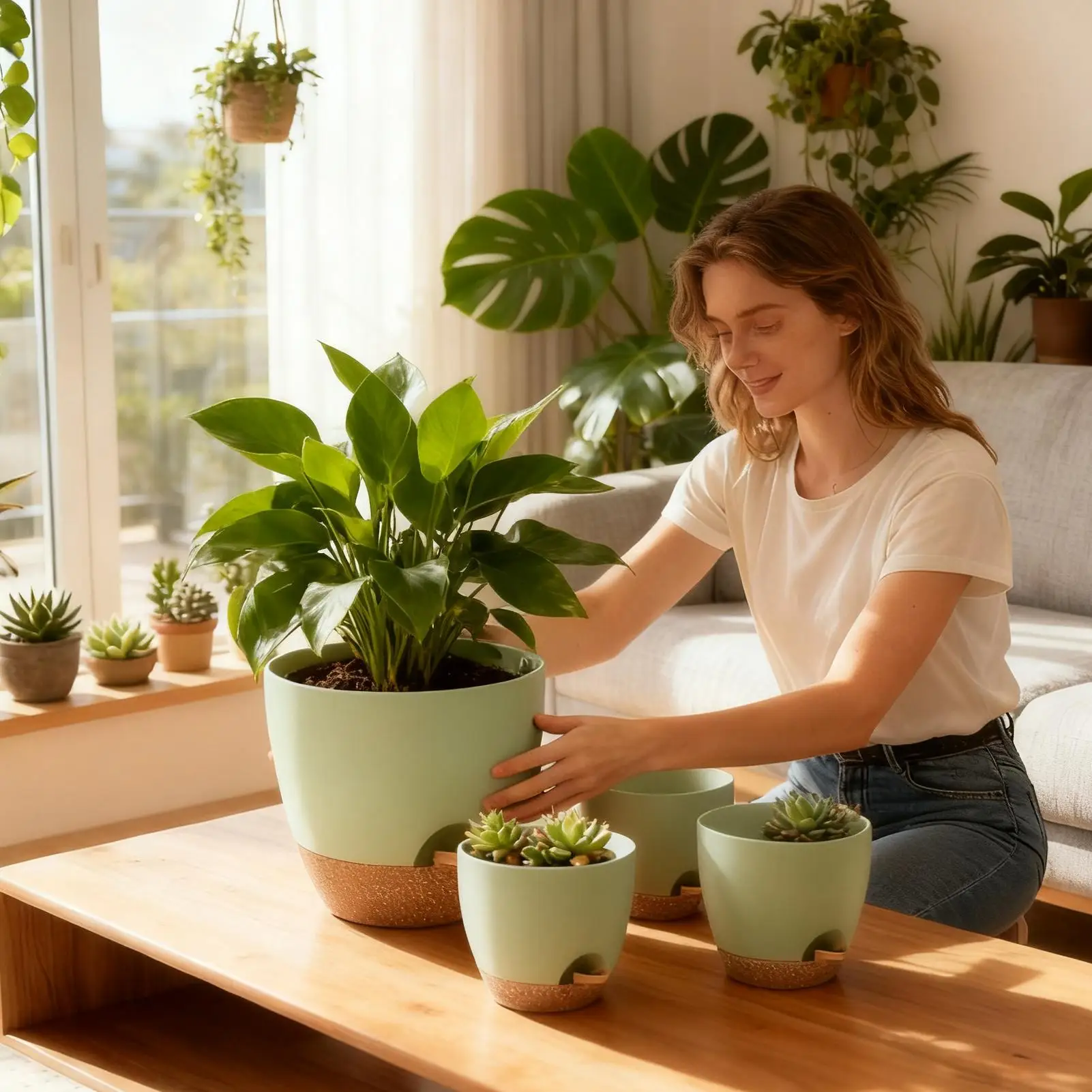 Self Watering Flower Pots 5 Pieces Gardening Supplies With Saucers Self Watering Plants Pot With Drainage Hole For Outdoor