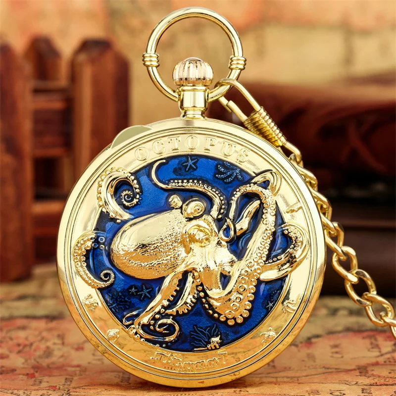Antike Bronze-Taschenuhr mit Oktopus-Prägung und Quarzwerk, die das Lied „Castle in the Sky“ spielt – Detail 7