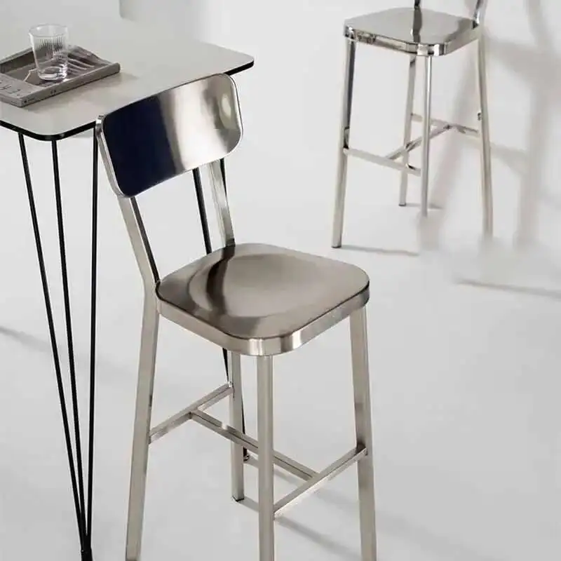 

High Make Up Bar Stools Nordic Metal Living Room Backrest Party Bar Chair Stainless Steel Barber Taburete Alto Home Furniture