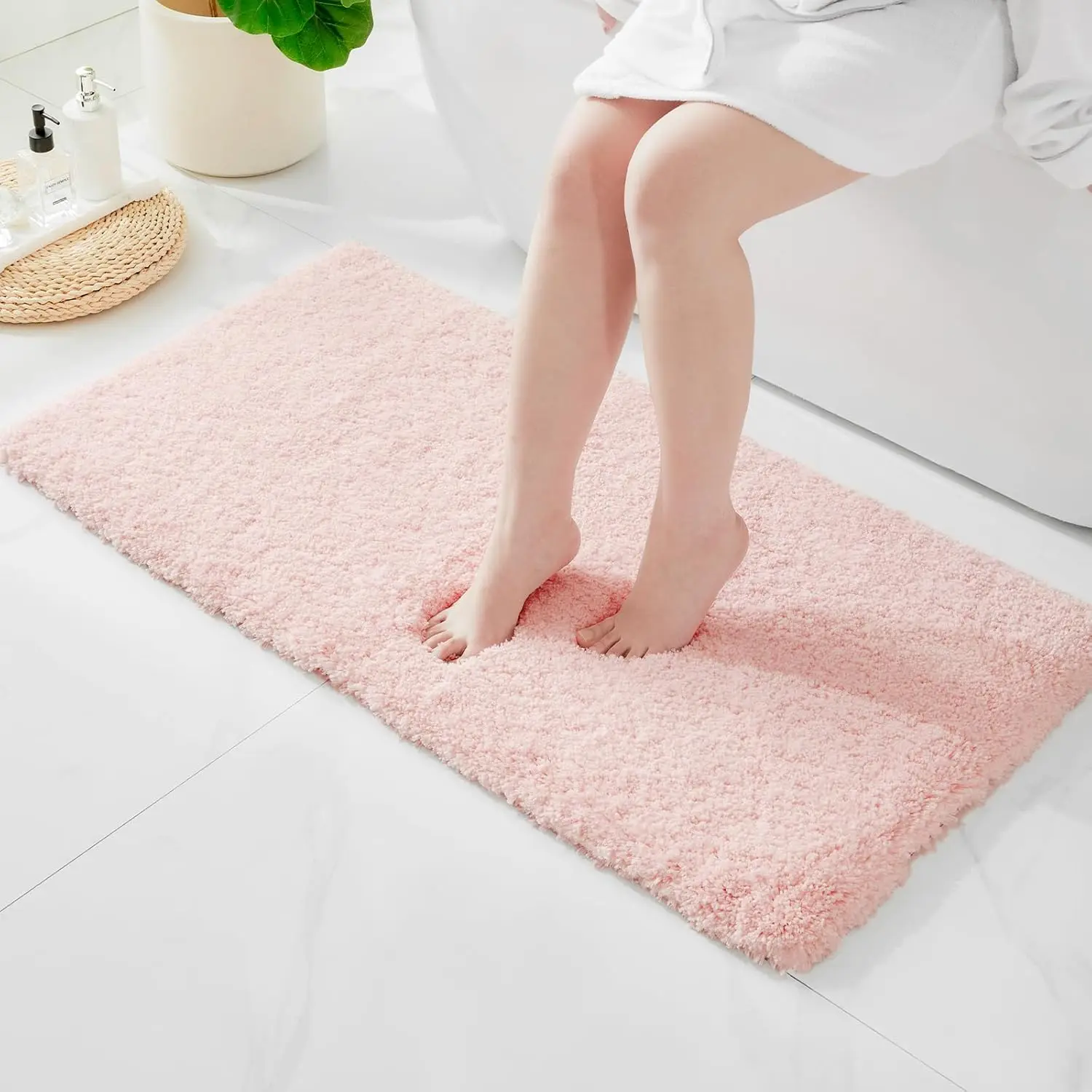 

Soft Pink Bathroom Rug 70x24 Inches, Non-Slip Absorbent Microfiber Carpet Runner for Shower Floor