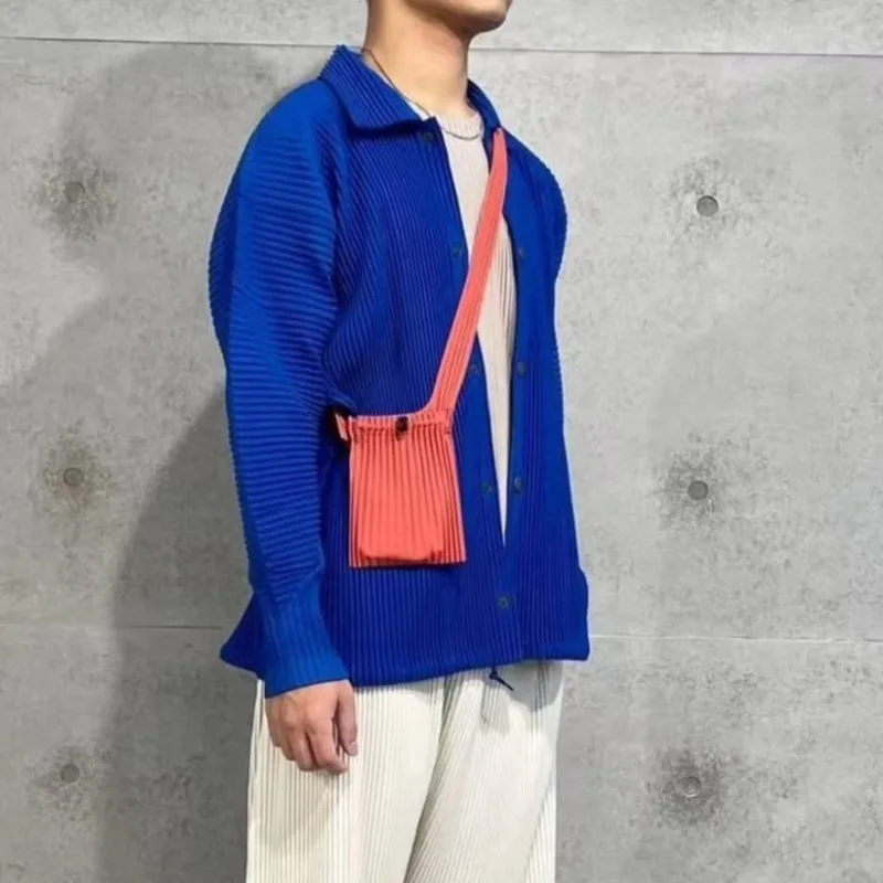 

Miyake плиссированная рубашка, мужская куртка с длинным рукавом, осенняя куртка для отдыха, модная тонкая черная однотонная японская офисная пригородная одежда