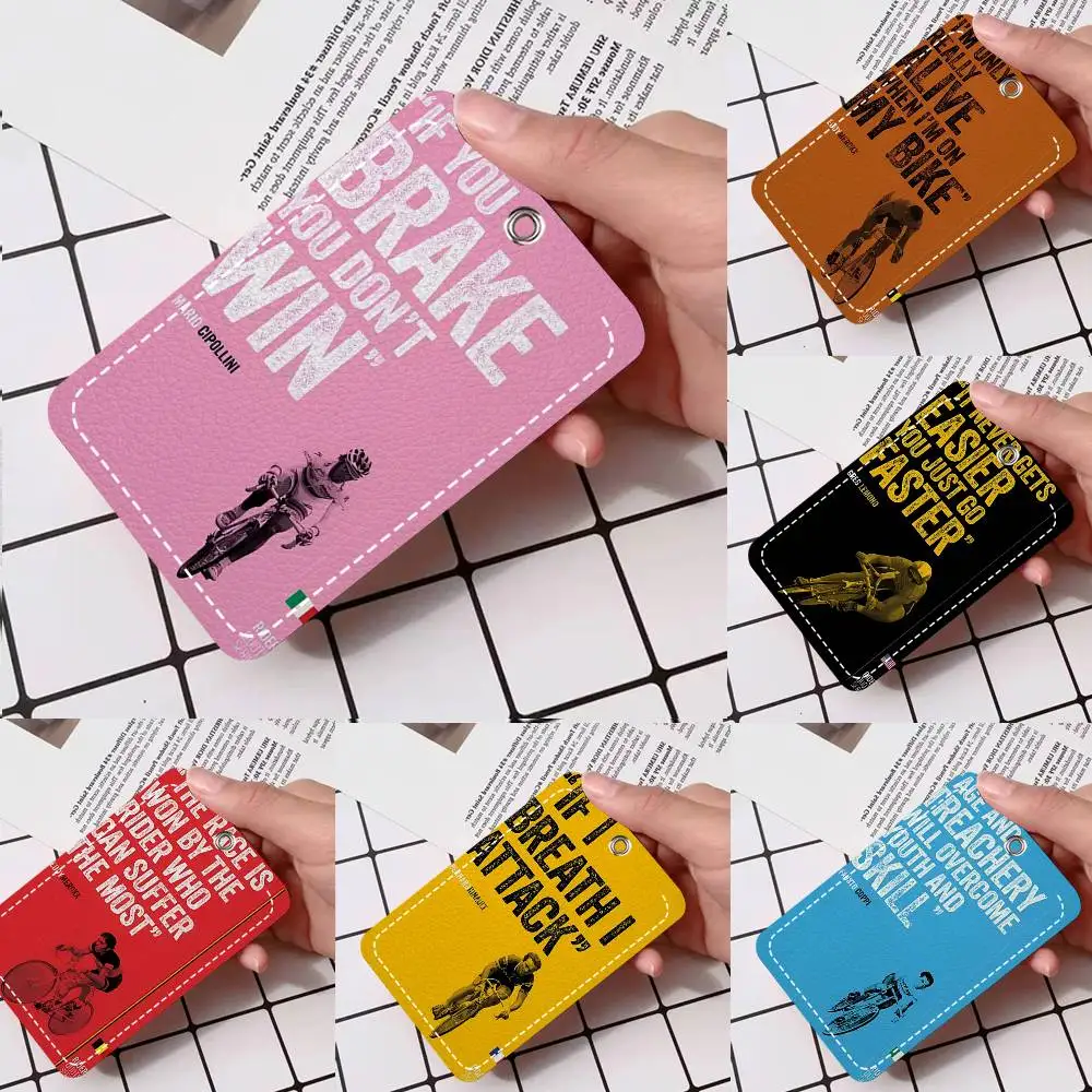 

1pc Cycling Motivation Quote Card Case Keychain Access Card Bag Key Tag Ring Leather Card Holder Key Ring Access
