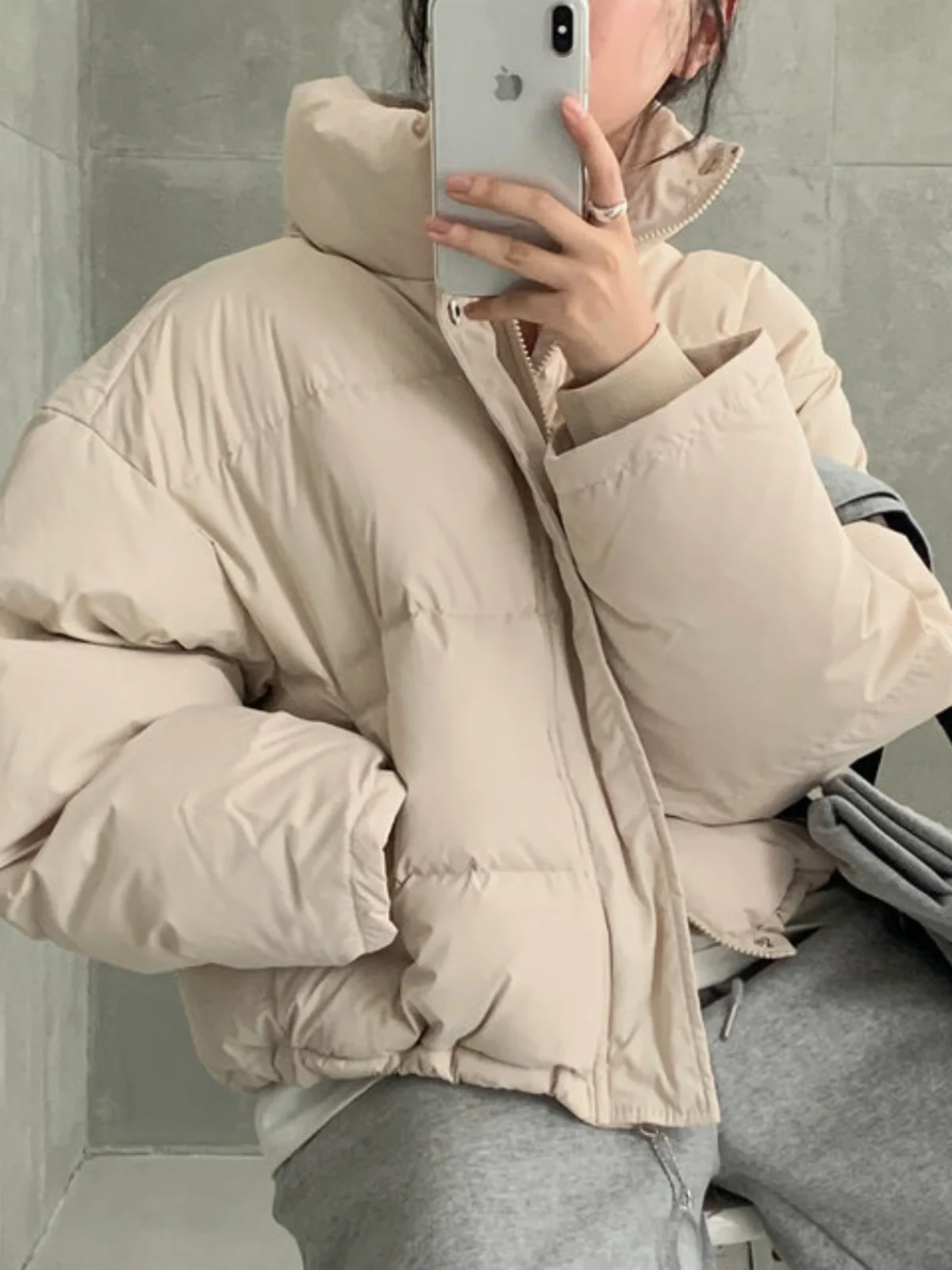 

Puffy Cotton Jaet Women's Stand Collar Loose Winter Cotton Insert Thiened Warm ort Bread Sle Top Zipper Closure Long ...