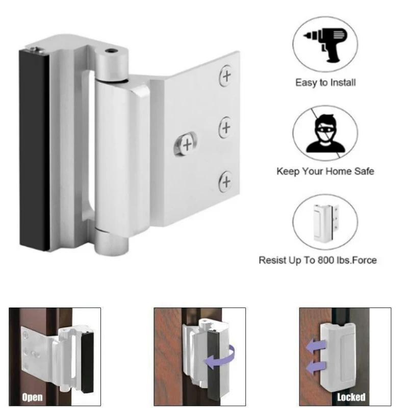 Home Security Door Reinforcement Lock Home Security Door Lock Stop for Toddler Childproof Door Lock Night Lock Withstand 800 Lbs