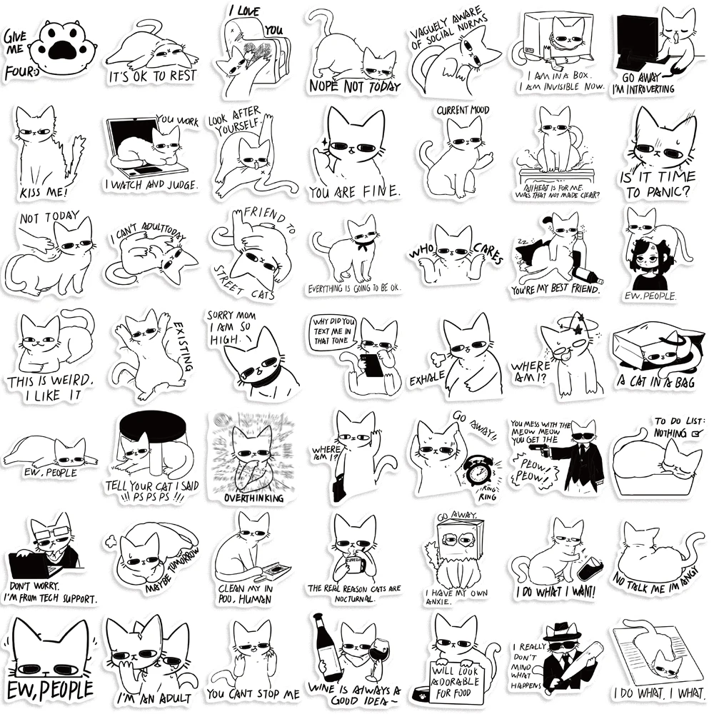 50PCS Super Cute Kitten Cat MEME Sticker For Luggage Laptop Cup Skateboard Journal Gift Waterproof Sticker Wholesale