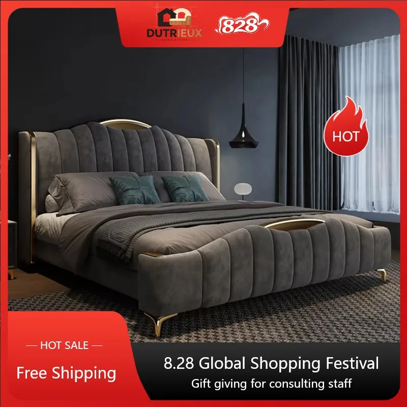 Nordic Luxury European Double Bed Frame Wood High End King Size Double Bed Headboard Cute Lit Deux Place Furniture For Bedroom