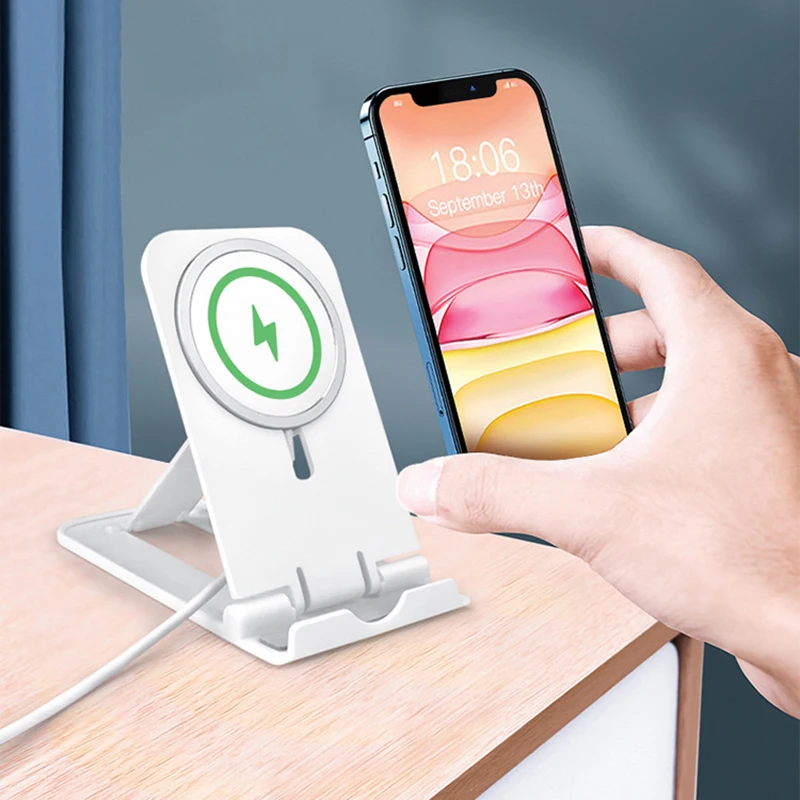 Foldable Magnetic Wireless Phone Charger Holder For Iphone Wrilesses Charger Desktop Power Base Holder For Magsafe Stand