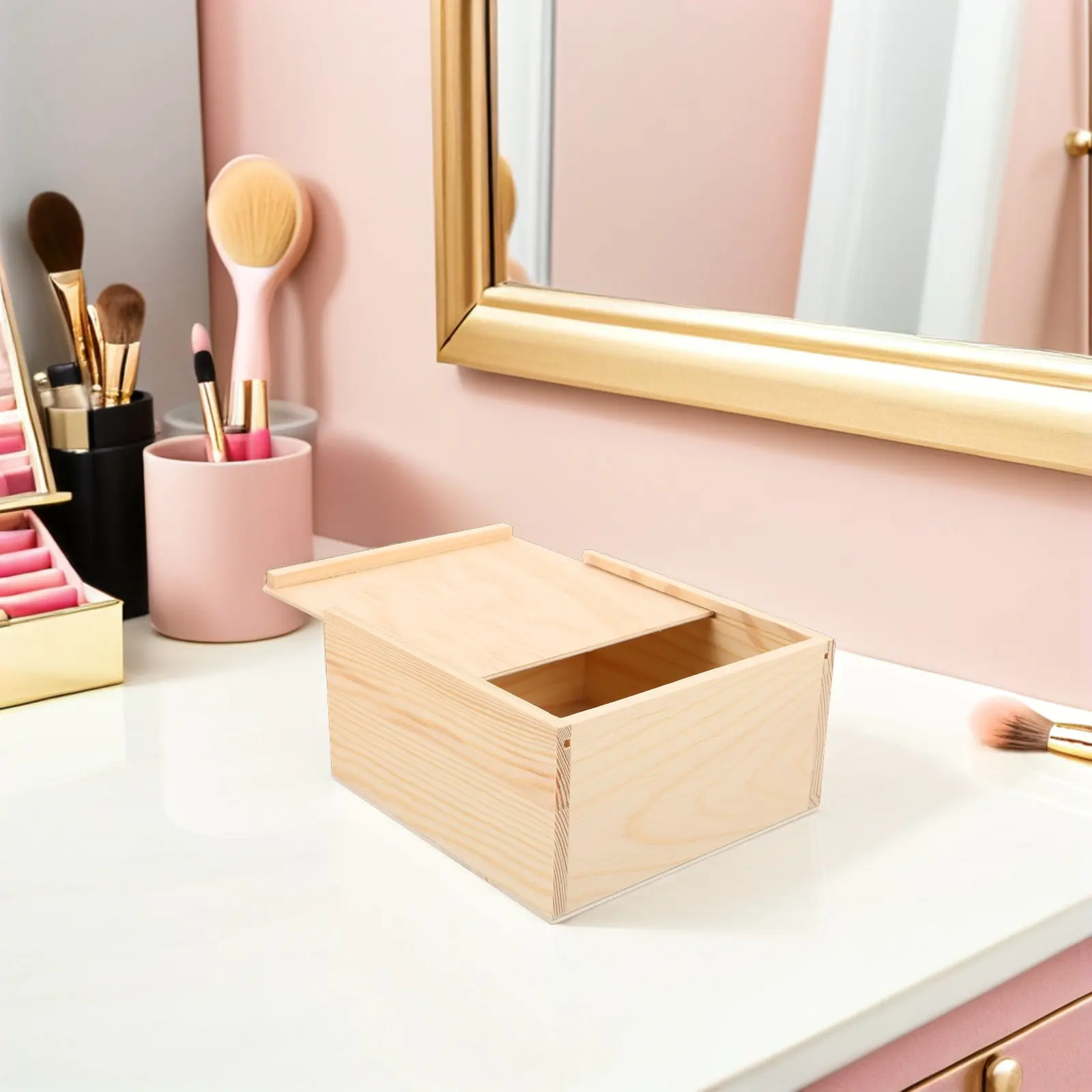 2 Cajas de Joyería de Madera sin Pintar, Estilo Vintage con Tapa Deslizante, Organizador Compacto Tipo Cofre del Tesoro, Almacenamiento DIY para Pulseras y Pendientes