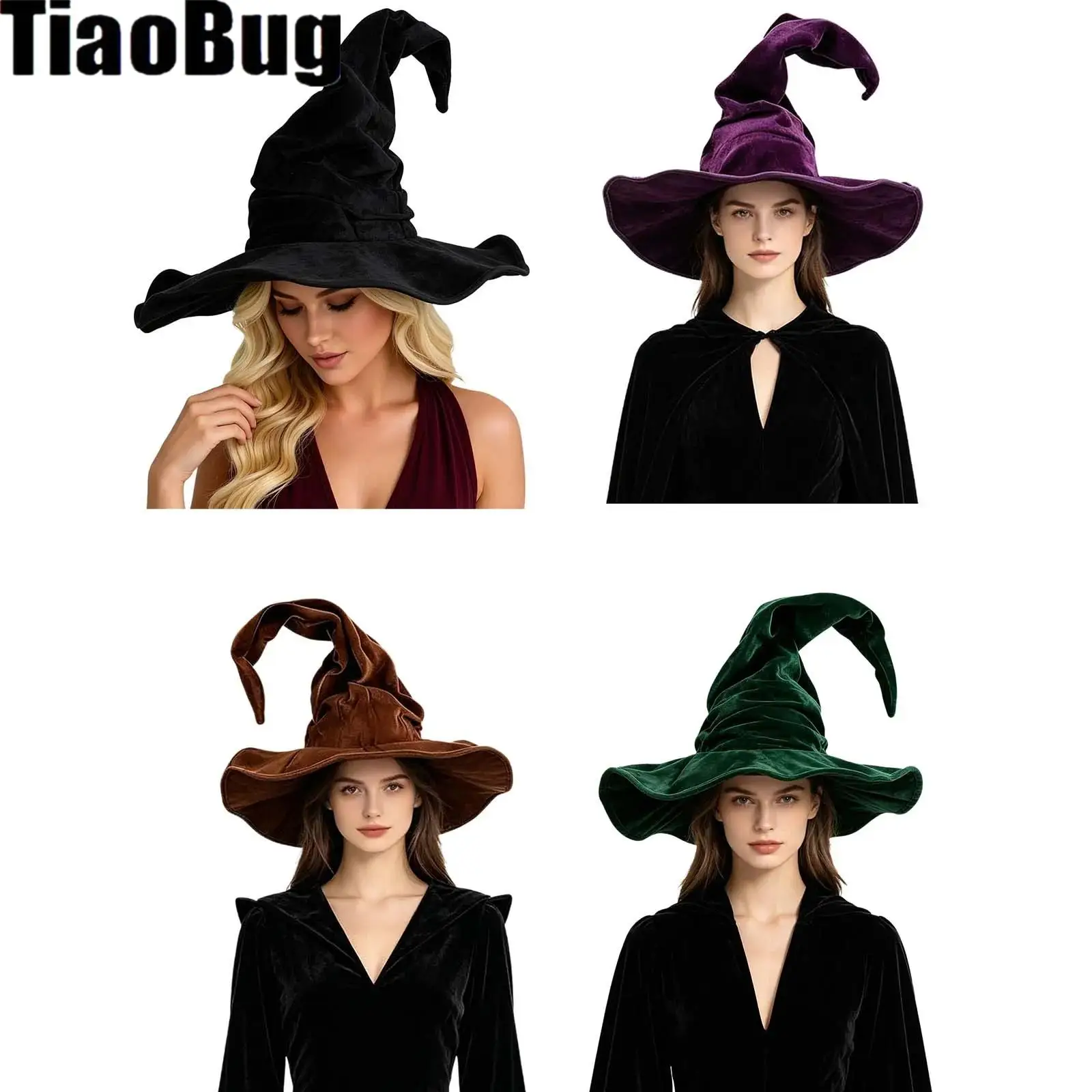 Adults Men Women Witch Wizard Hat Velvet Cap Cosplay Accessories for Halloween Costume Party Masquerade Carnival