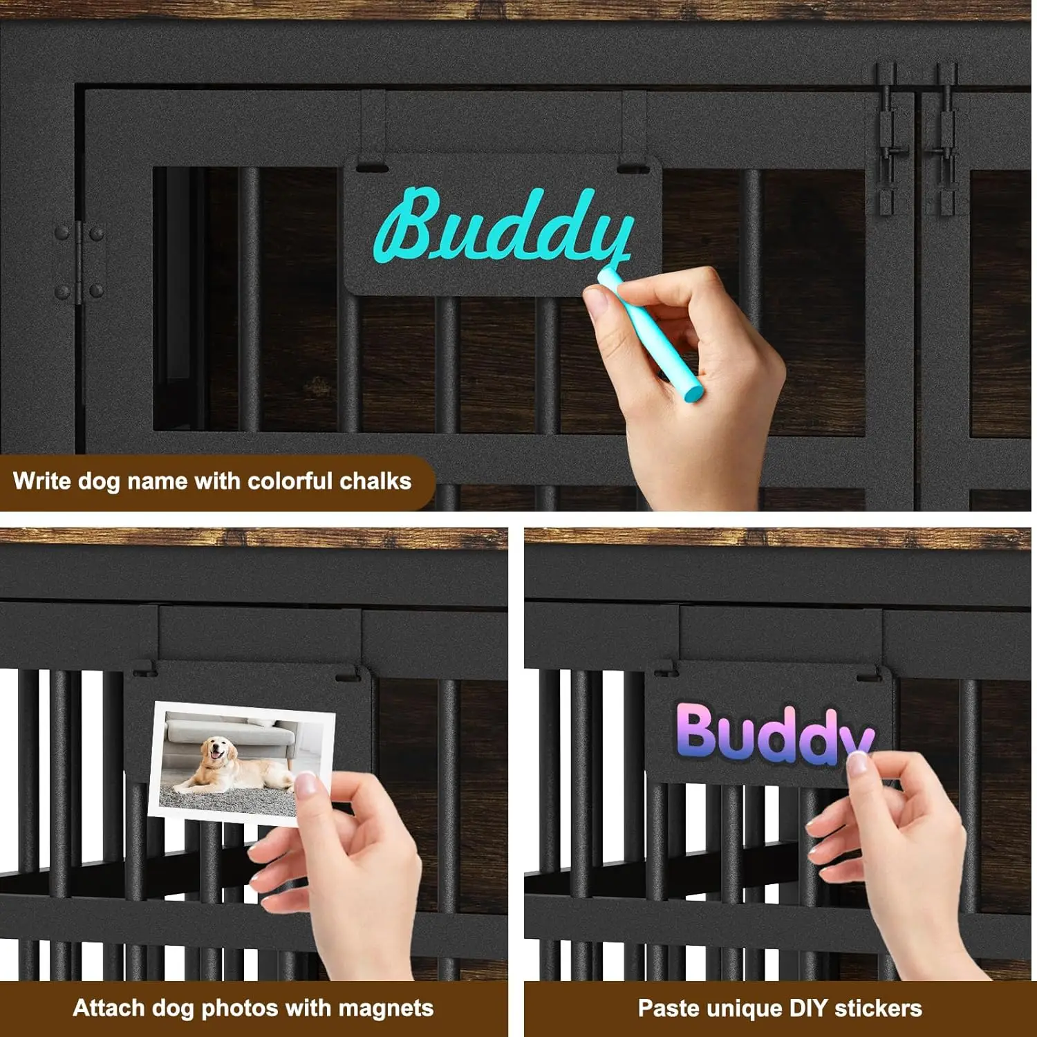 أثاث صندوق مقاس 41 بوصة/33 بوصة/27 بوصة مع علامة اسم، بيت كلب عالي التحمل داخلي، أبواب مزدوجة قوية، تزيين المنزل كحامل تلفزيون، طاولة نهائية