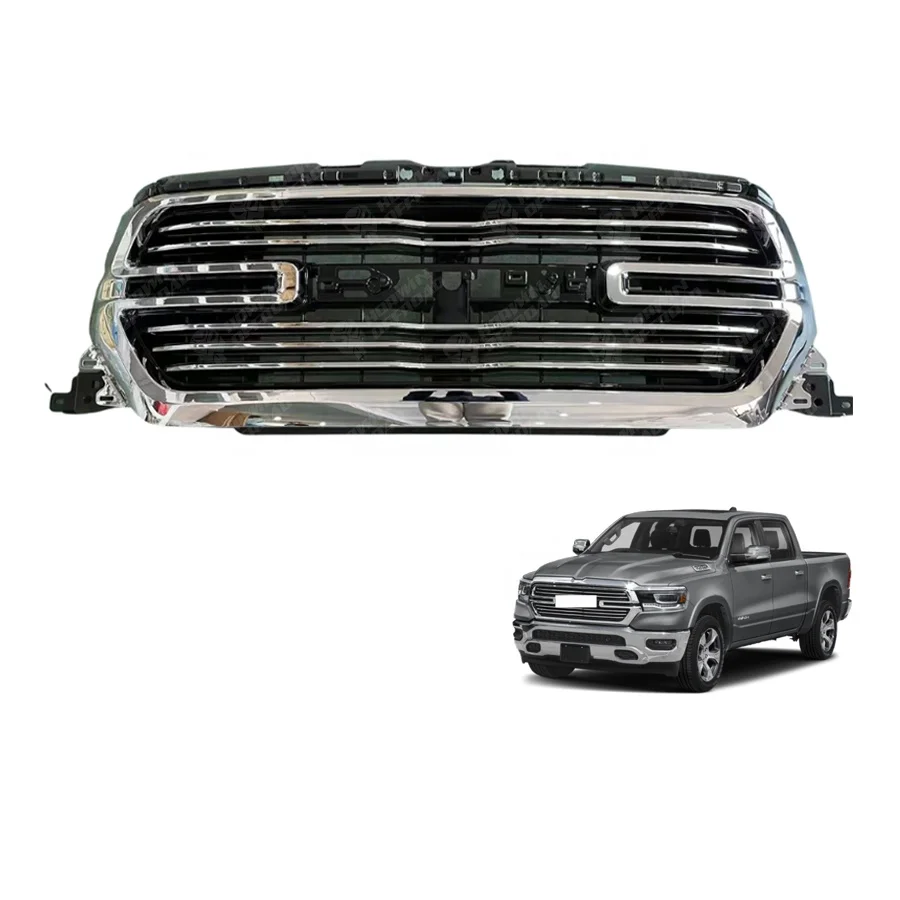 

New Exterior Replacement Accessories Car Grills Front Hood Bumper Grill Chromed with Back Bracket For Ram 1500 2019+