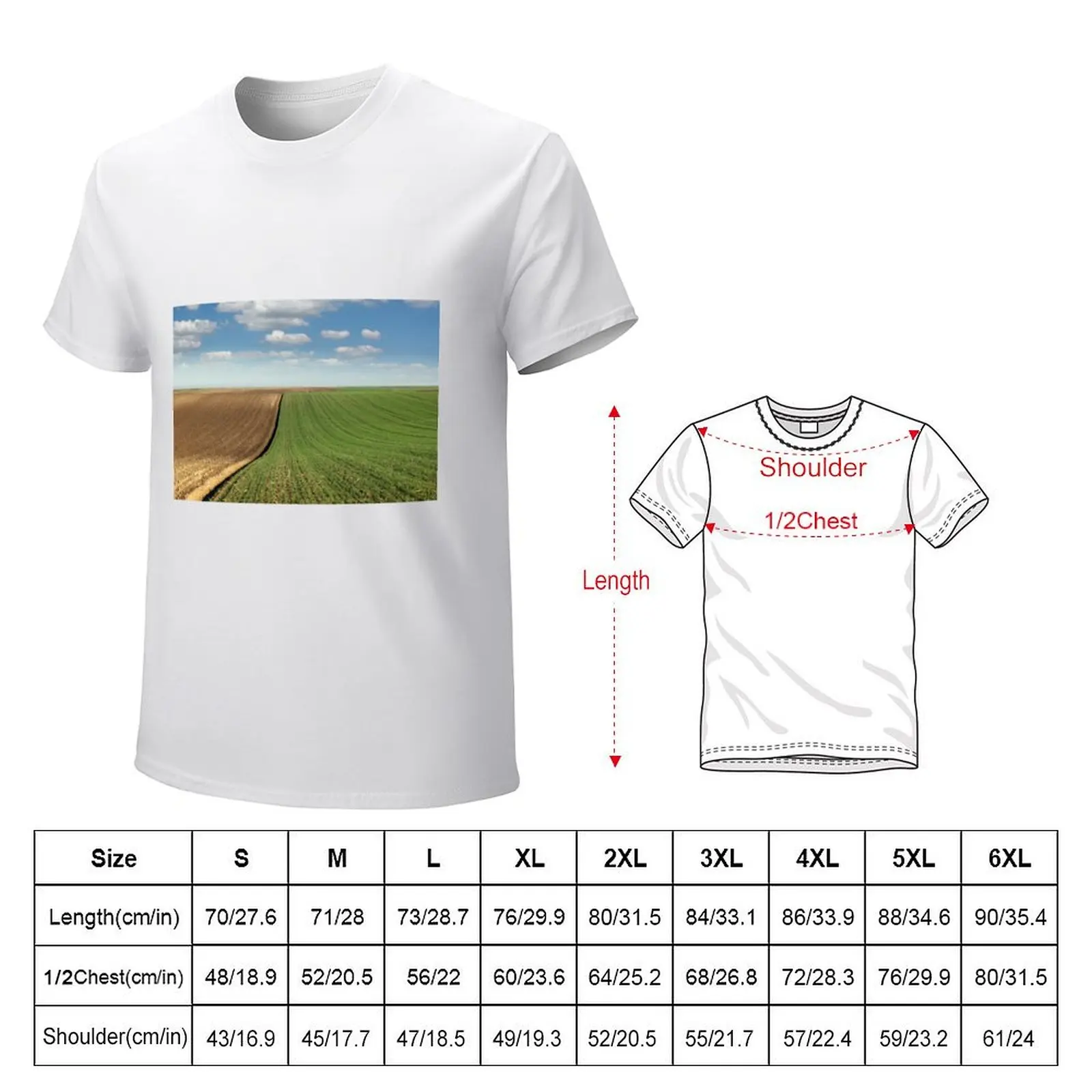 young green wheat and plowed field landscape spring season agriculture T-shirt customs anime clothes Men's t-shirt