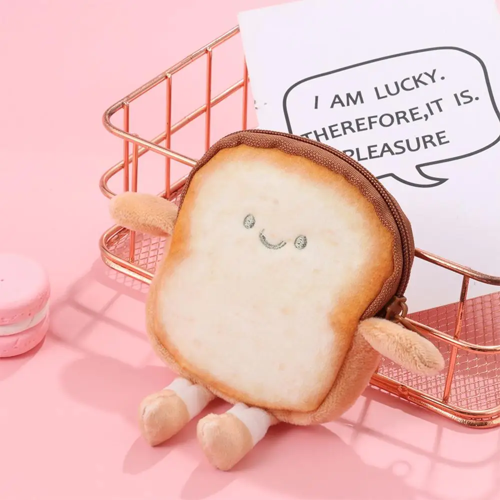 Cute Cartoon Toast Coin Purse Portable Bread Earphone Bag Lightweight Mini Makeup Bag Girl